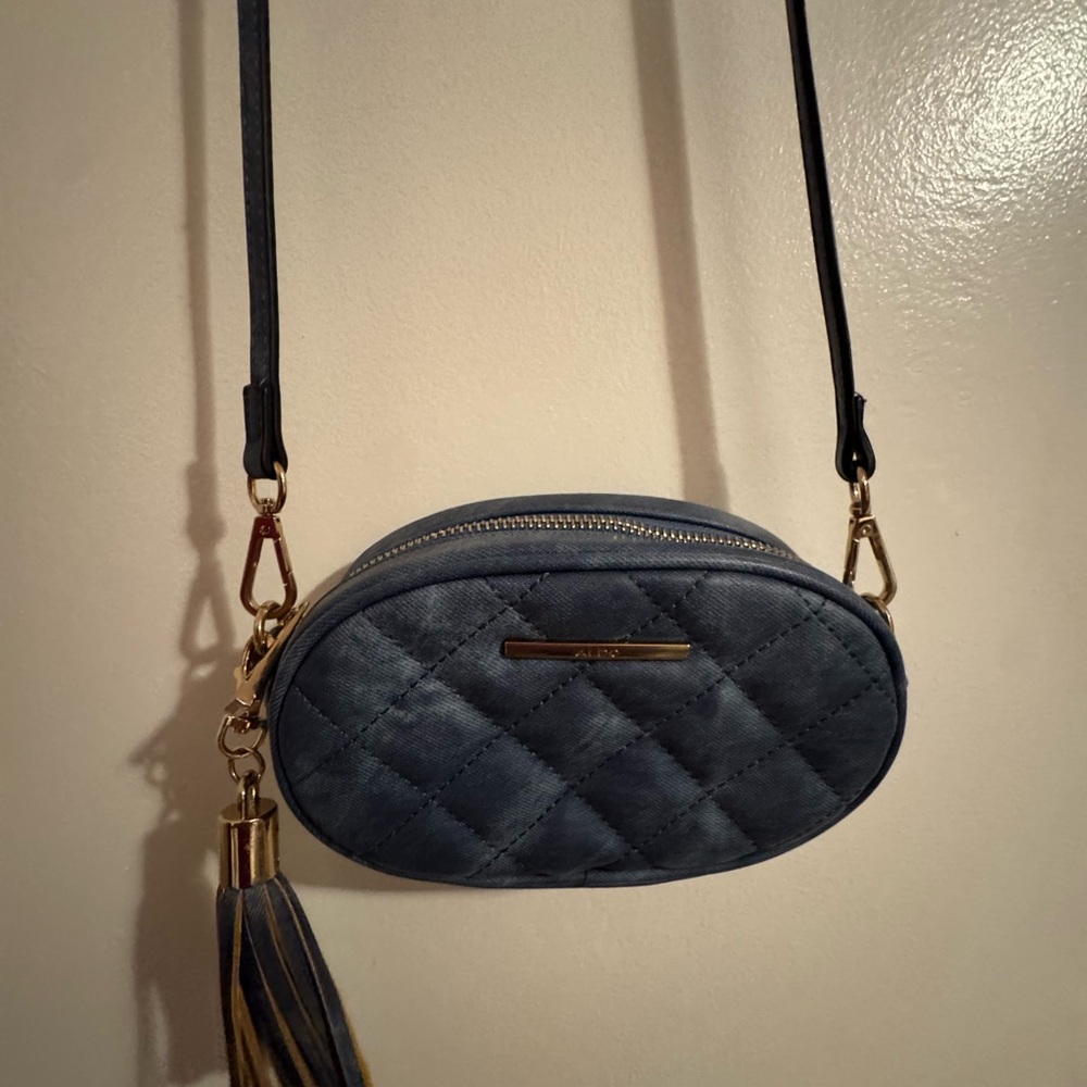 Aldo Quilted Navy Crossbody Bag with Tassel